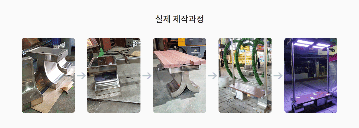 받침대 역할을 하는 ㅈ모양의 부품 두 개 사이에 사람의 움직임을 파악하는 센서를 장착한 후, 상판과 기둥을 조립, 기둥과 기둥 사이 천장 형태의 LED등을 단 센서형 벤치를 완성했다.