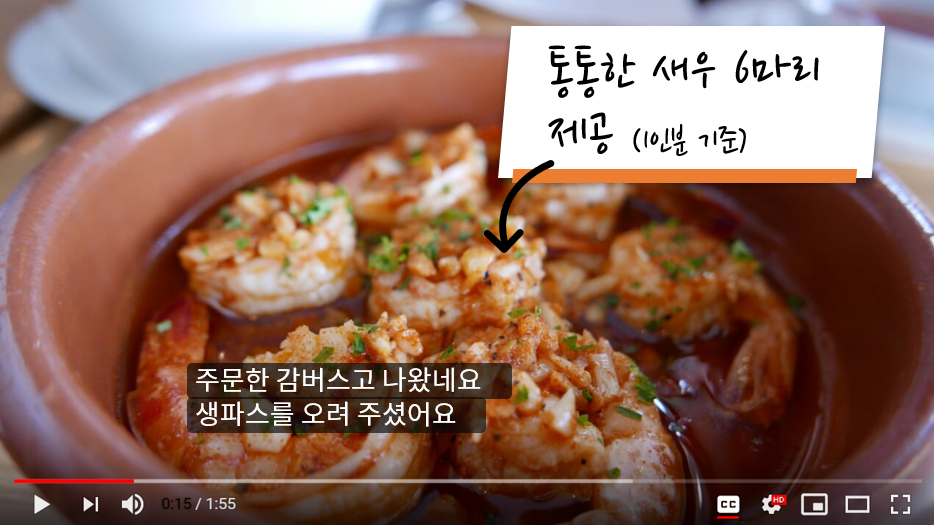 유튜브 동영상에 자동 자막이 켜진 모습
