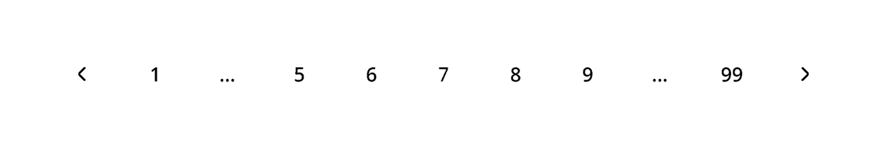 고대비 모드가 적용된 동일한 페이지네이션. 색상 정보가 사라지자 활성화된 페이지 '7'과 다른 페이지들이 시각적으로 완전히 동일하게 표시되어, 현재 위치를 전혀 파악할 수 없습니다.