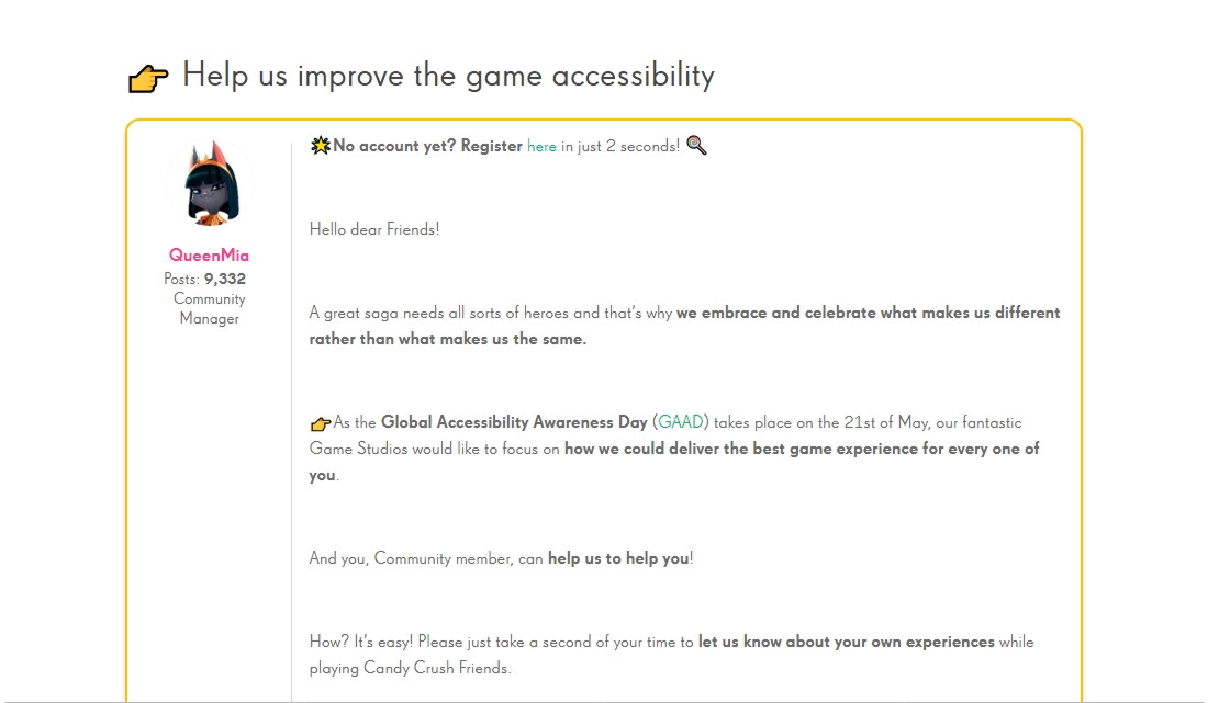 캔디크러쉬(Candy Crush) 공식 커뮤니티 포럼의 스크린샷. 